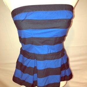 Navy blue striped Hollister strapless flare top